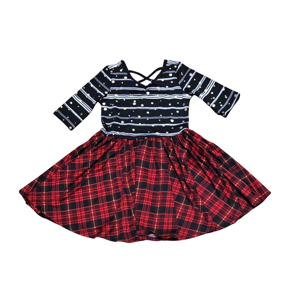 DotDotSmile Girls Red Plaid Striped Polka‎ Dot Holiday Skater Dress Size 3/4 NEW